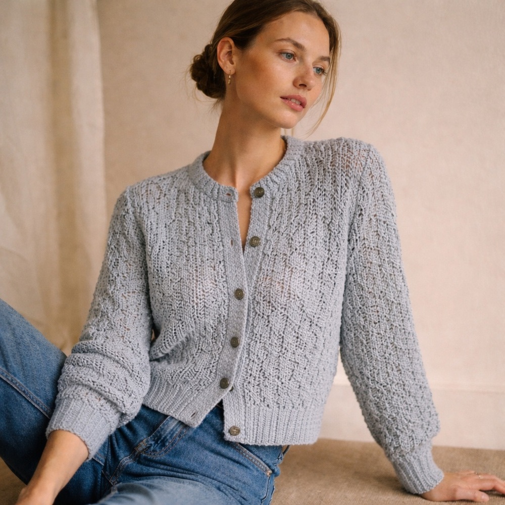 Handmade Crochet Cardigan | Sage Open Knit | Cottagecore | Sézane Inspired | M/L